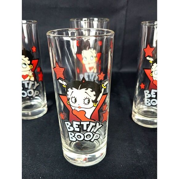 VTG Betty Boop KFS/FS Heavy Bottom Hearst Hi-Ball Glass Set of Four Red Stars - Picture 1 of 7